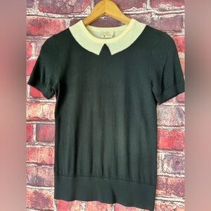 Kate Spade Emma Black Contrast Collar Pima Cotton Sweater